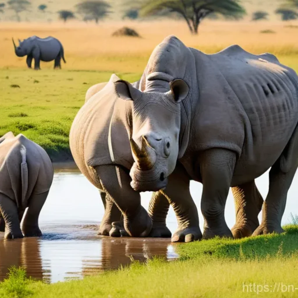 에스와티니에서 사파리 체험하기 - Majestic Wildlife Encounter in Mkhaya Game Reserve**
A serene, wide-angle shot of two majestic white...