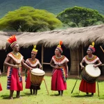 에스와티니에서 인기 있는 노래와 장르 - **Prompt:** A vibrant Eswatini (Swaziland) traditional festival scene. Focus on a group of diverse p...