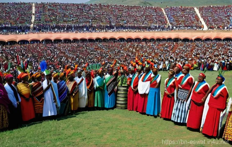 에스와티니의 노동 문화와 휴가 시스템 - **Prompt:** A vibrant, bustling scene in a traditional Eswatini village market square. Men and women... 에스와티니의 노동 문화와 휴가 시스템 - **Prompt:** A vibrant, bustling scene in a traditional Eswatini village market square. Men and women...