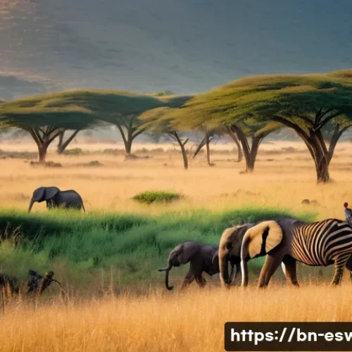 Home 24 에스와티니 인기 관광지 - **Prompt:** An awe-inspiring aerial view of a vibrant wildlife safari in Eswatini (Swaziland) at daw...