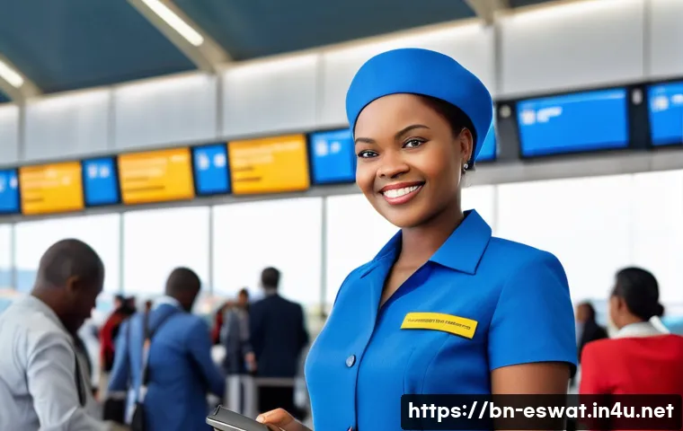 에스와티니에서 SIM 카드 구입하기 - **Prompt**: A vibrant, realistic photo of a traveler (adult, female, fully clothed in comfortable tr...